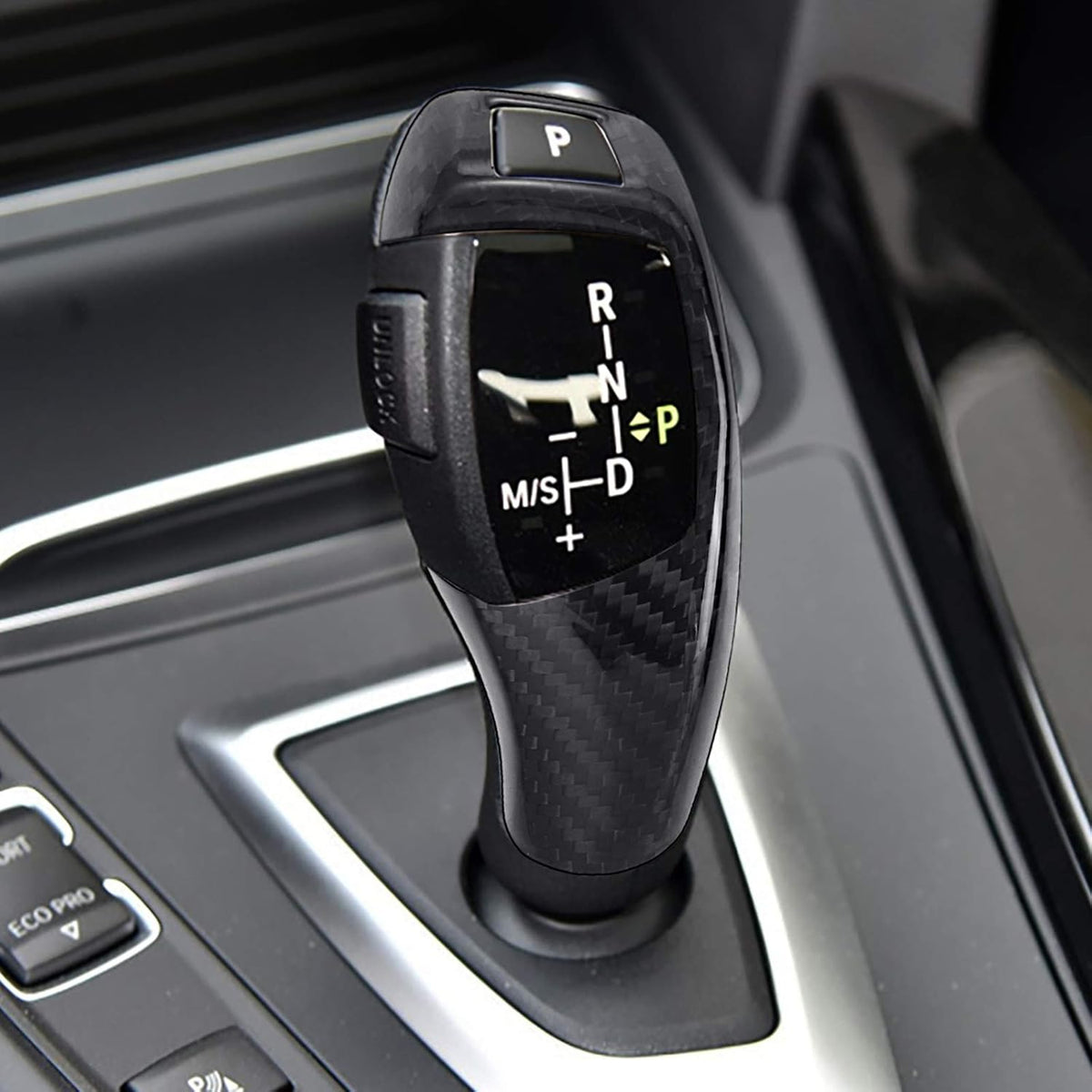 Carbon Fiber Gear Head Cap Sticker Interior Accessories (Black) Pack of 2 E635