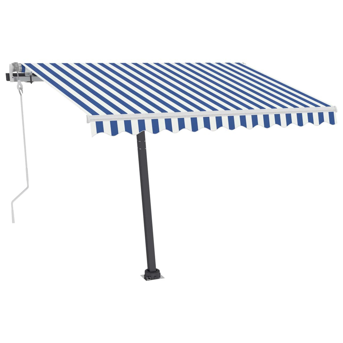 Freestanding Manual Retractable Awning with Base Outdoor Canopy Sunshade Shelter Blue and White 118.1 x 98.4 Inches R1897