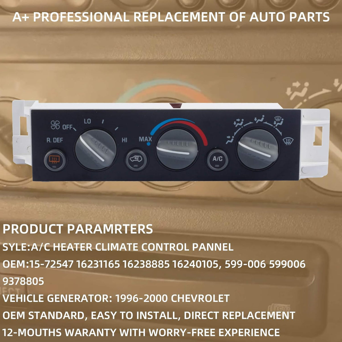 AC Heater Climate Control Panel Module with Rear Window Defogger Switch Compatible with Chevy GMC 1996-2000 Pack of 2 B608807