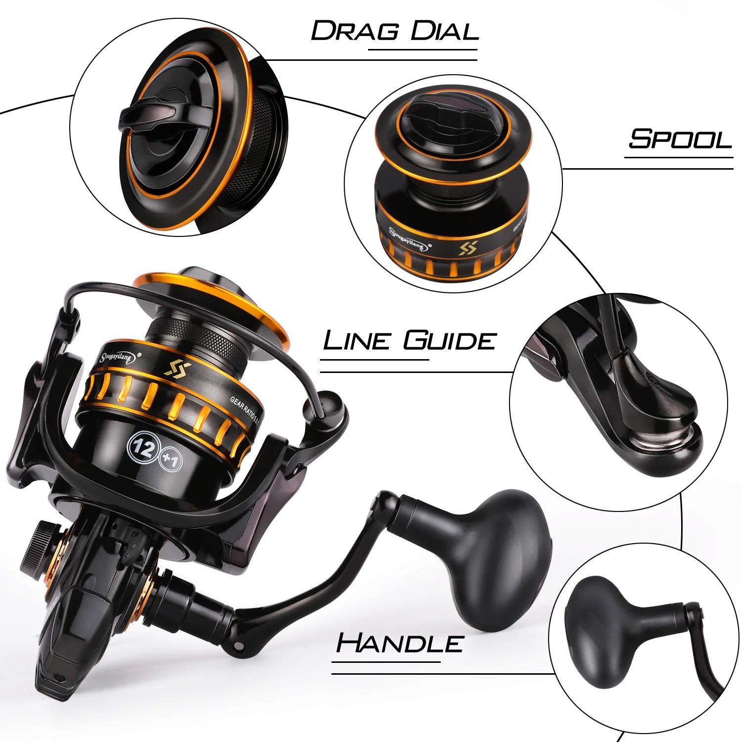 12+1BB Spinning Fishing Reel with Graphite Spool V181776