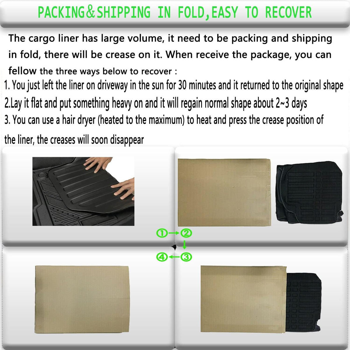 Cargo Liner Trunk Tray Cargo Mats Protector Custom Fit 3D Tech Waterproof Flexible TPO Pack of 2 Z82551