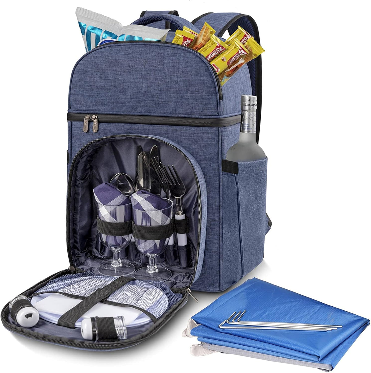 Insulated Picnic Backpack Bag with Cooler Compartment, Blanket, Plates and Cutlery Set T581