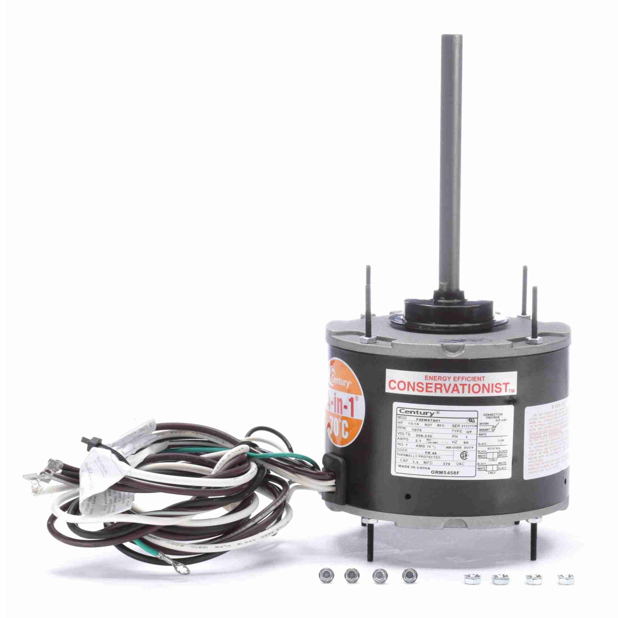 Condenser Fan Motor, 1/6 to 1/3 HP, 1075 RPM N787