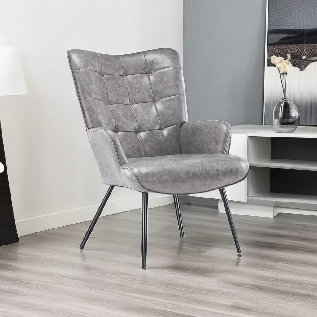 Gray Faux Leather Wingback Chair with Metal Legs J18626