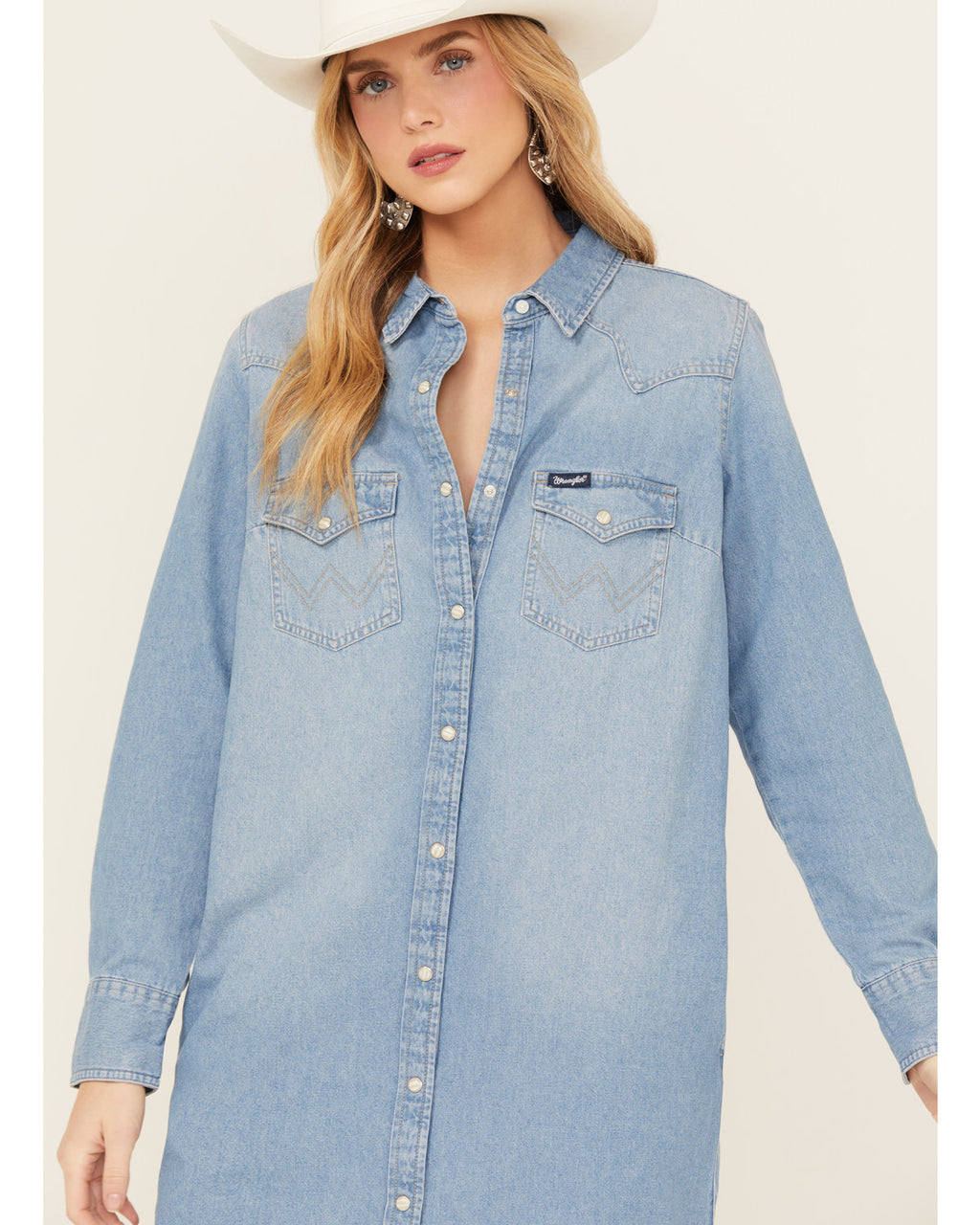 Medium Wash Long Sleeve Denim Dress Z2717