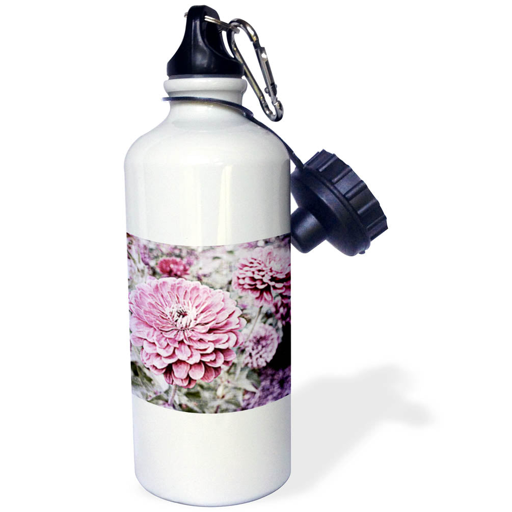 Pink Zinnias Floral Summer Photography 21 oz Sports Water Bottle J430238