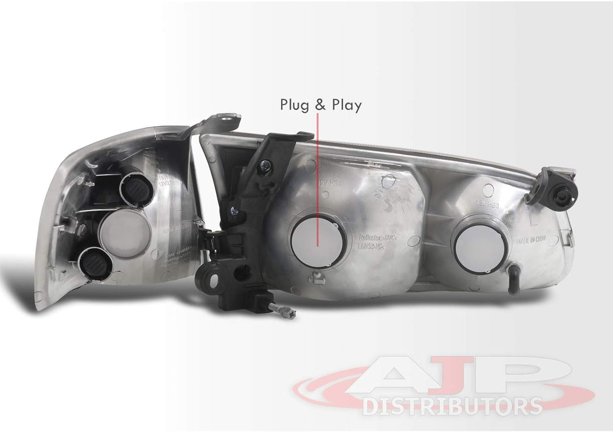 Chrome Housing Clear Lens Headlights Assembly Left Right Pair Bumper Corner Lights Lamps Set B367