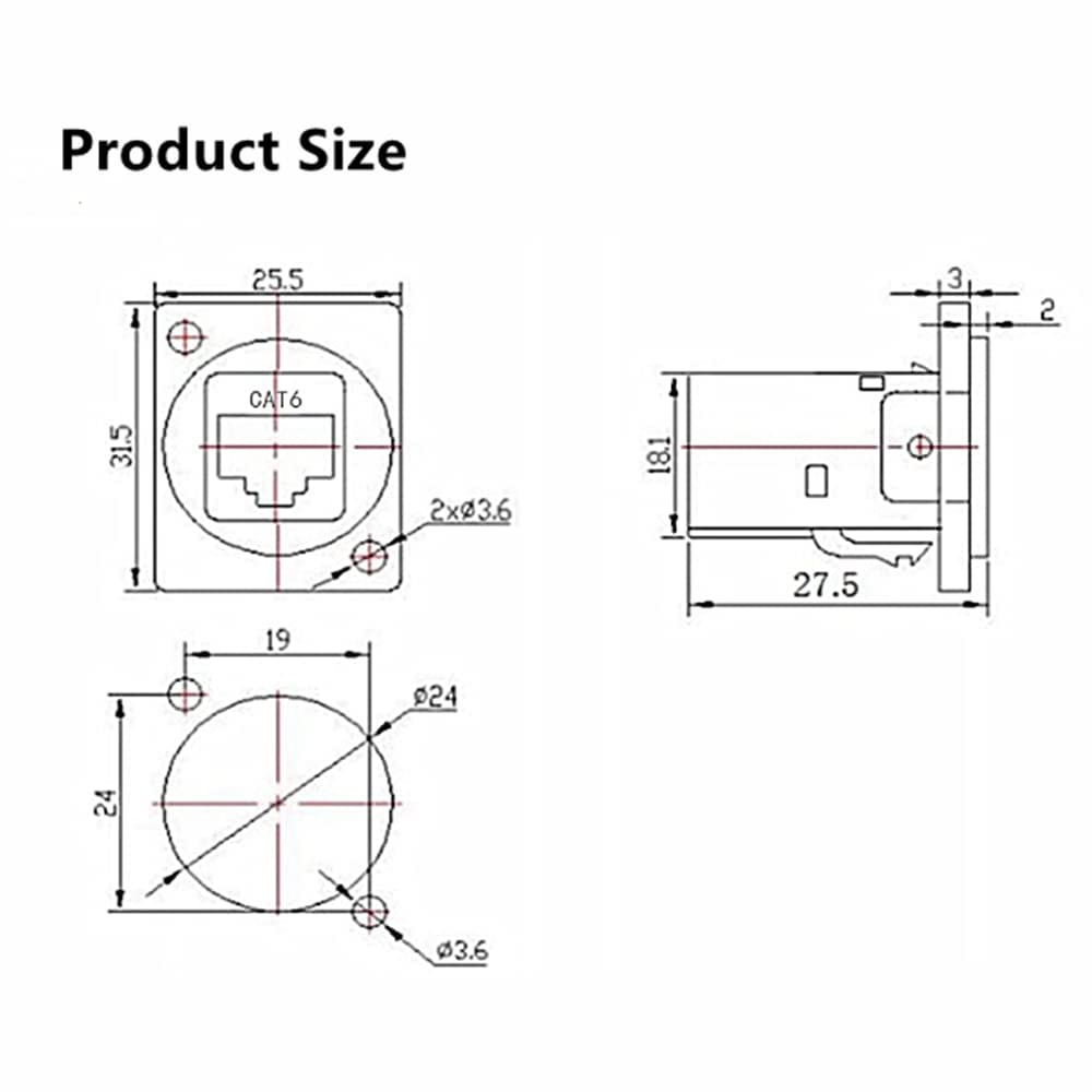 RJ45 Socket Panel Mount Connector, CAT6/CAT5E/CAT5 Female to Female LAN Adapter V3483