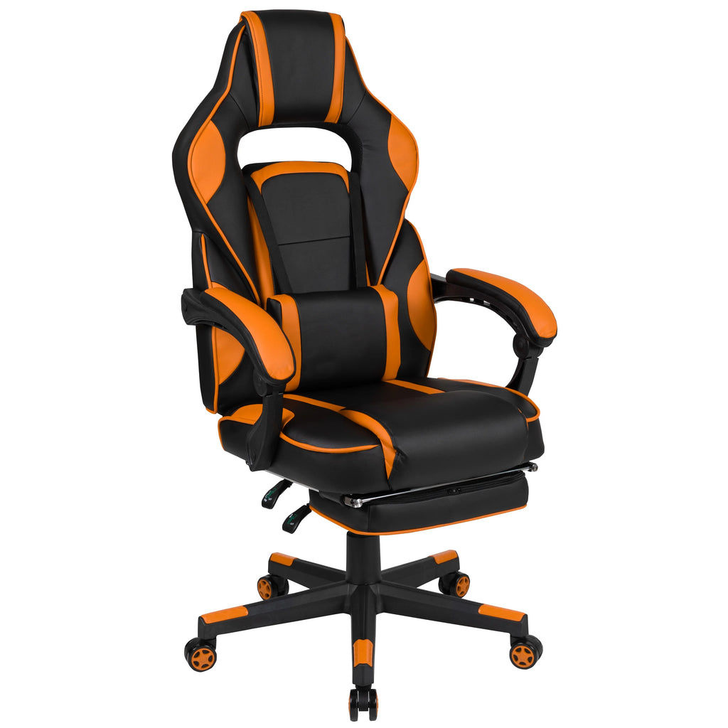 Black & Orange Gaming Chair with Footrest D64066