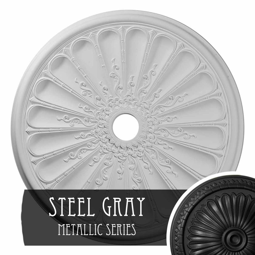 31 1/2x22OD x 3 5/8x22ID x 1 1/2x22P Hand-Painted Steel Gray Ceiling Medallion S436444