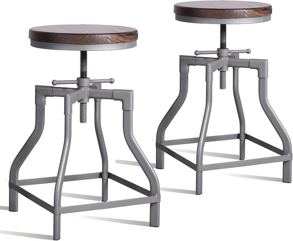 Set of 2 Metal and Wood Top Adjustable Bar Stool J3384