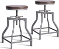 Set of 2 Metal and Wood Top Adjustable Bar Stool J3384