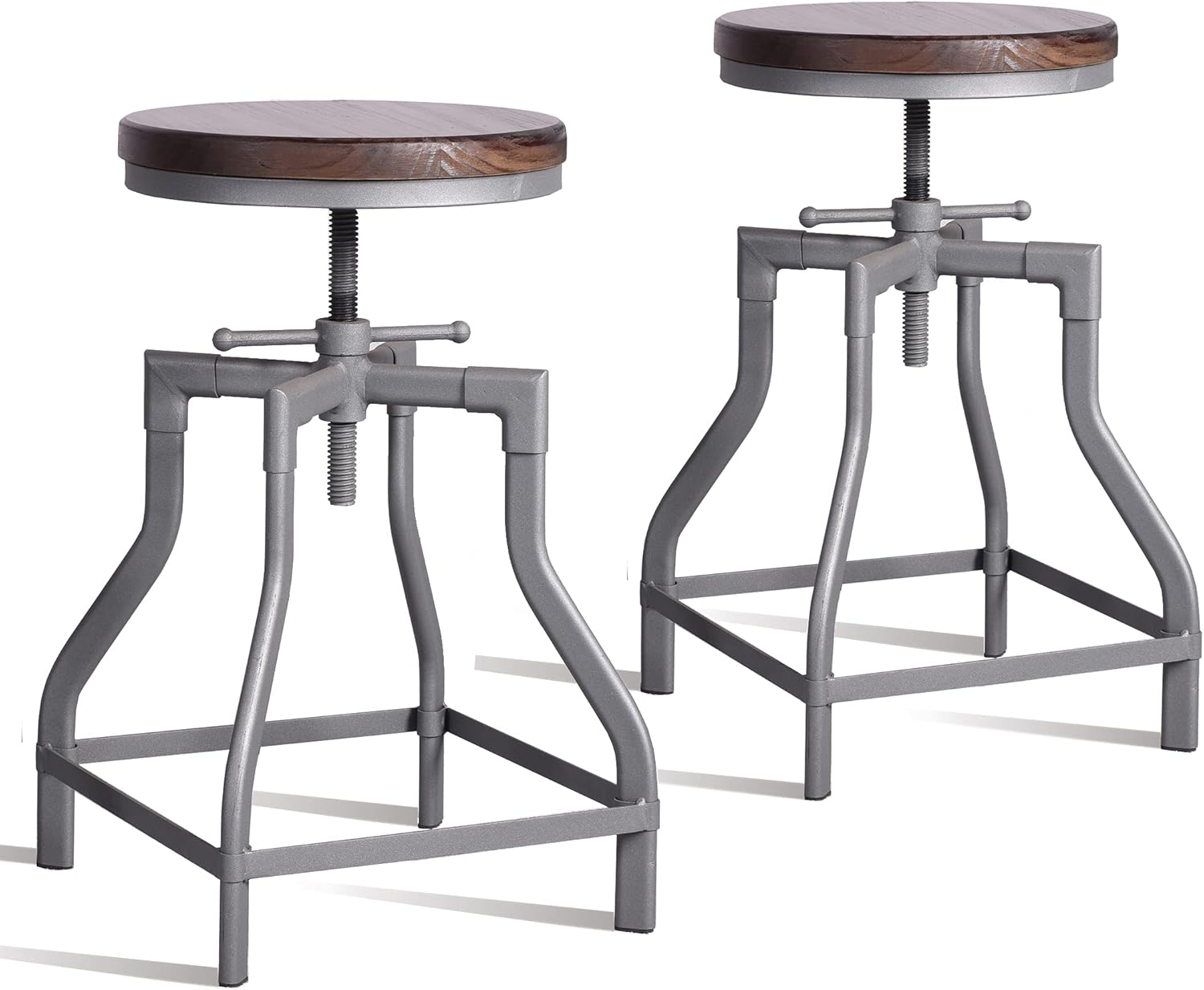 Set of 2 Metal and Wood Top Adjustable Bar Stool J3384