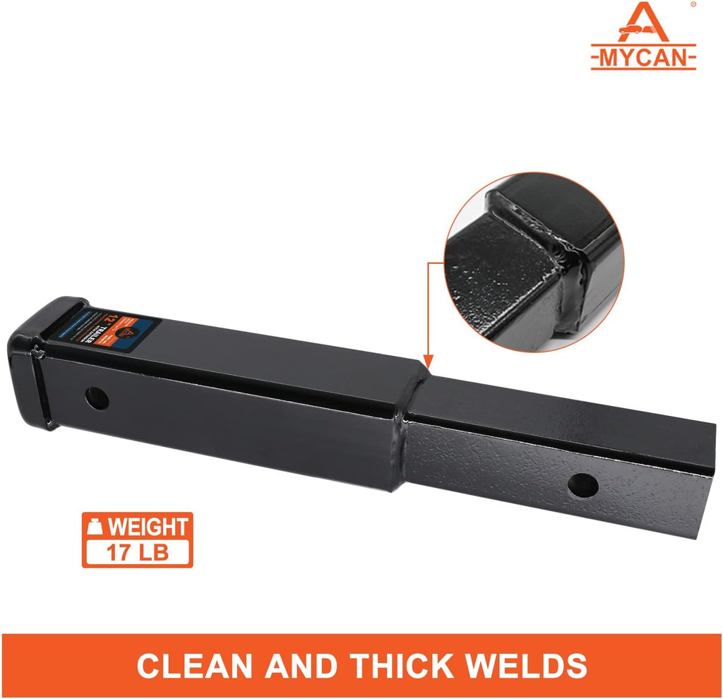 Hitch Extension 12 Long Solid Trailer Extender for 2 Receiver Tube Tow Bar Steel Shank Heavy Duty 3500 lbs Pack of 2 Q889856