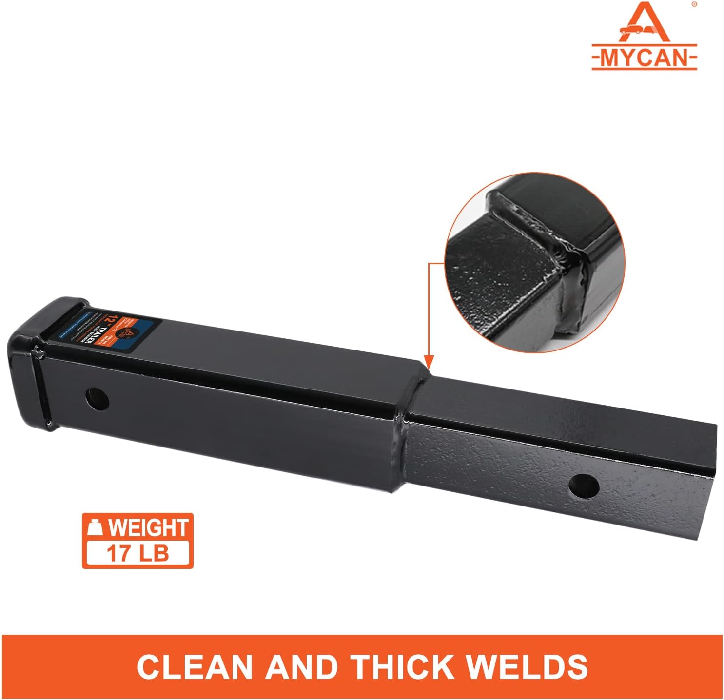 Hitch Extension 12 Long Solid Trailer Extender for 2 Receiver Tube Tow Bar Steel Shank Heavy Duty 3500 lbs Pack of 2 Q889856