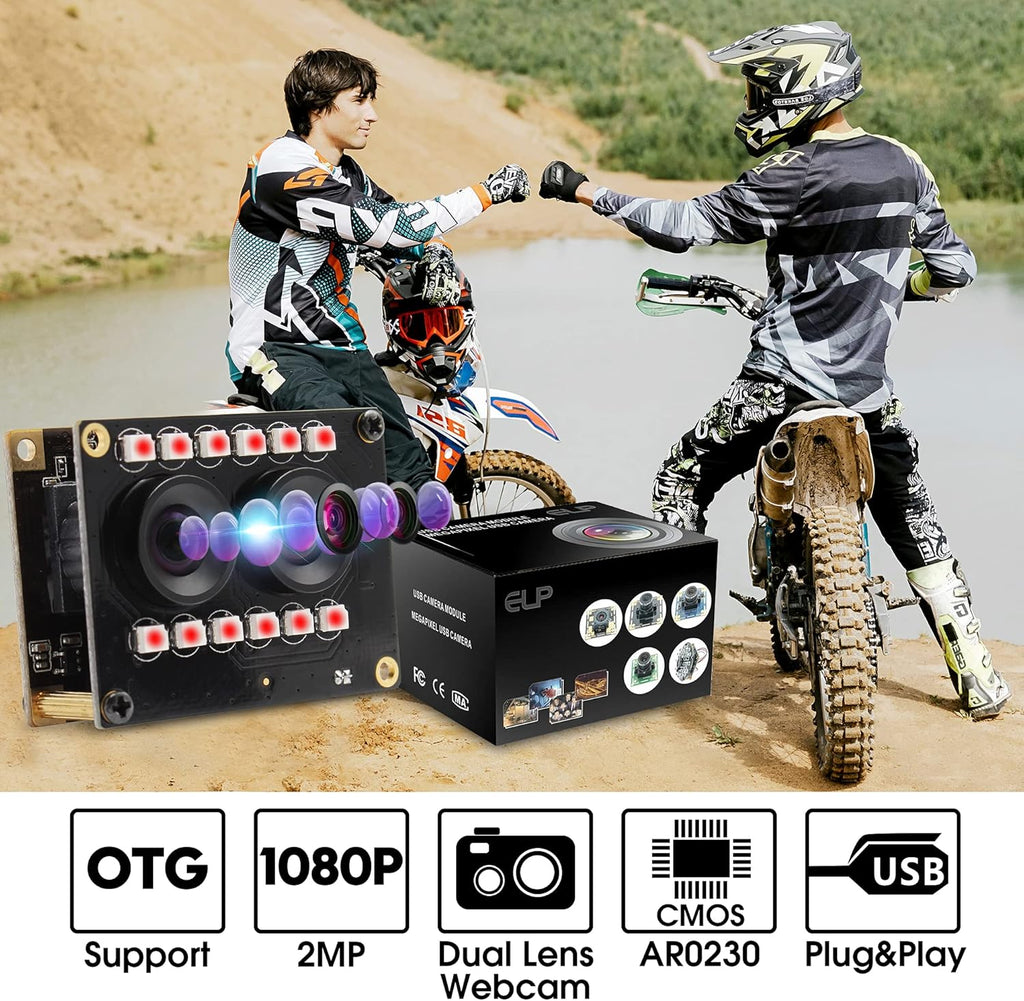 2mp FHD 1080P Dual Lens Webcam Module with IR Led Lights, Pack of 2 I231337