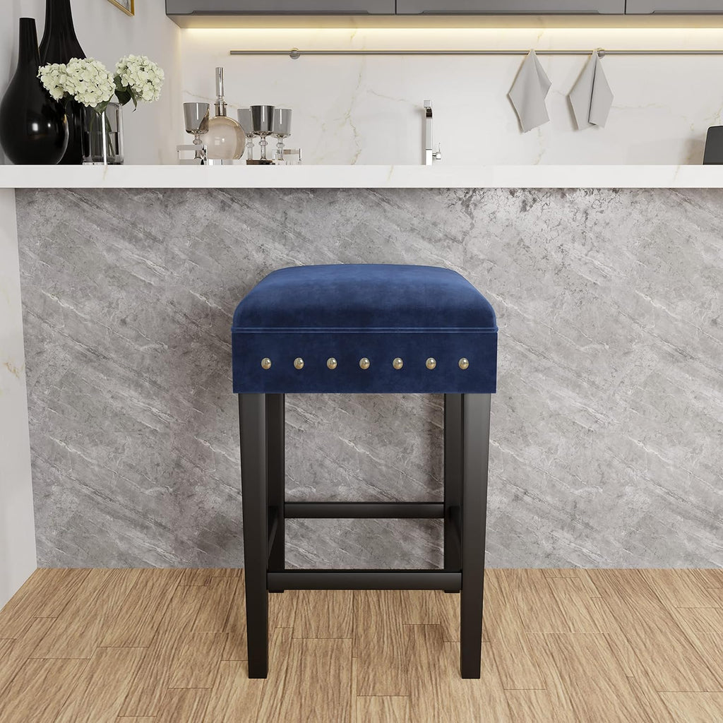 Blue Wood Backless Counter Height Stool G4167