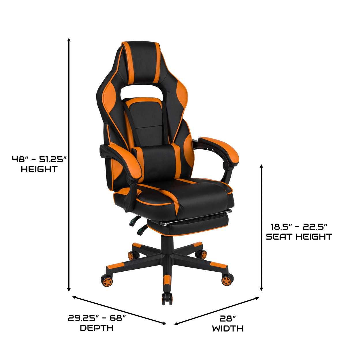 Black & Orange Gaming Chair with Footrest D64066