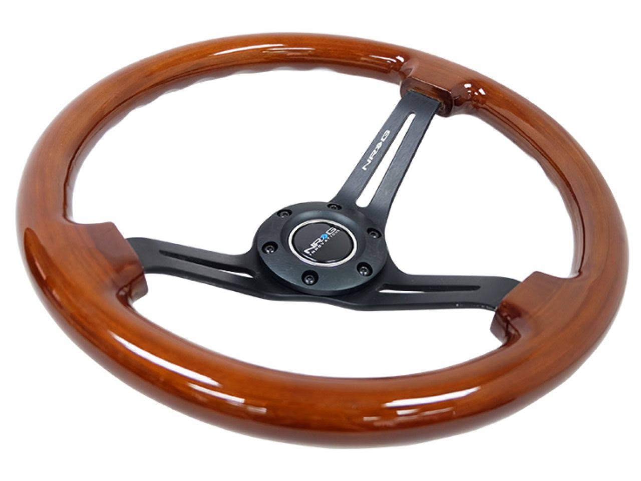 3-Spoke 350mm Brown Wood Grain Steering Wheel with Black Matte Spokes G6689