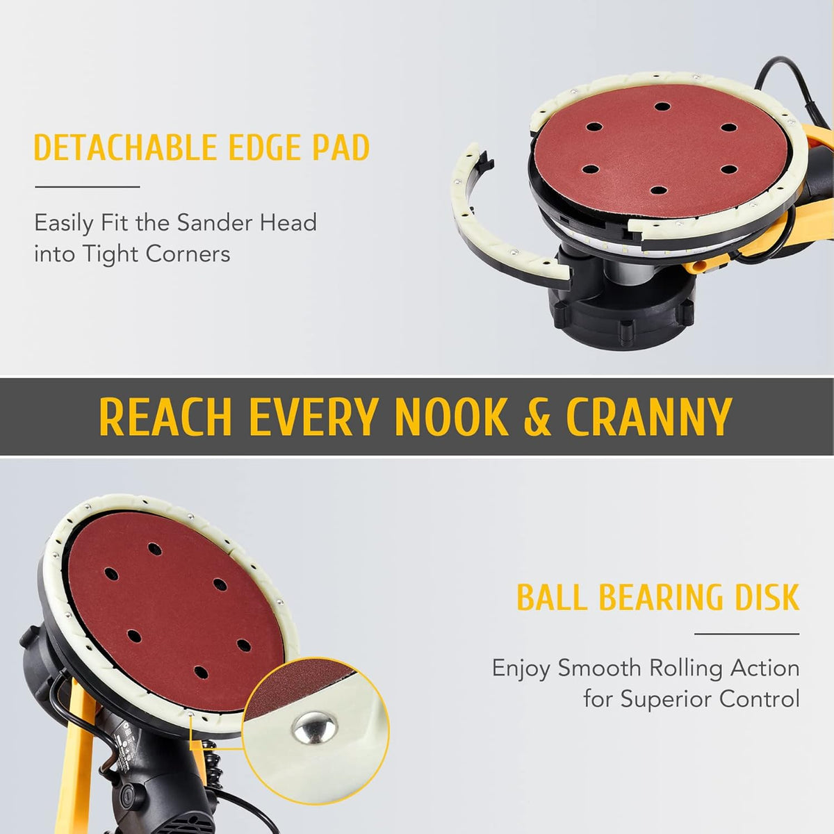 Folding Drywall Sander with Extendable Handle, 12 Sanding Discs, LED Light, 6 Speed N416