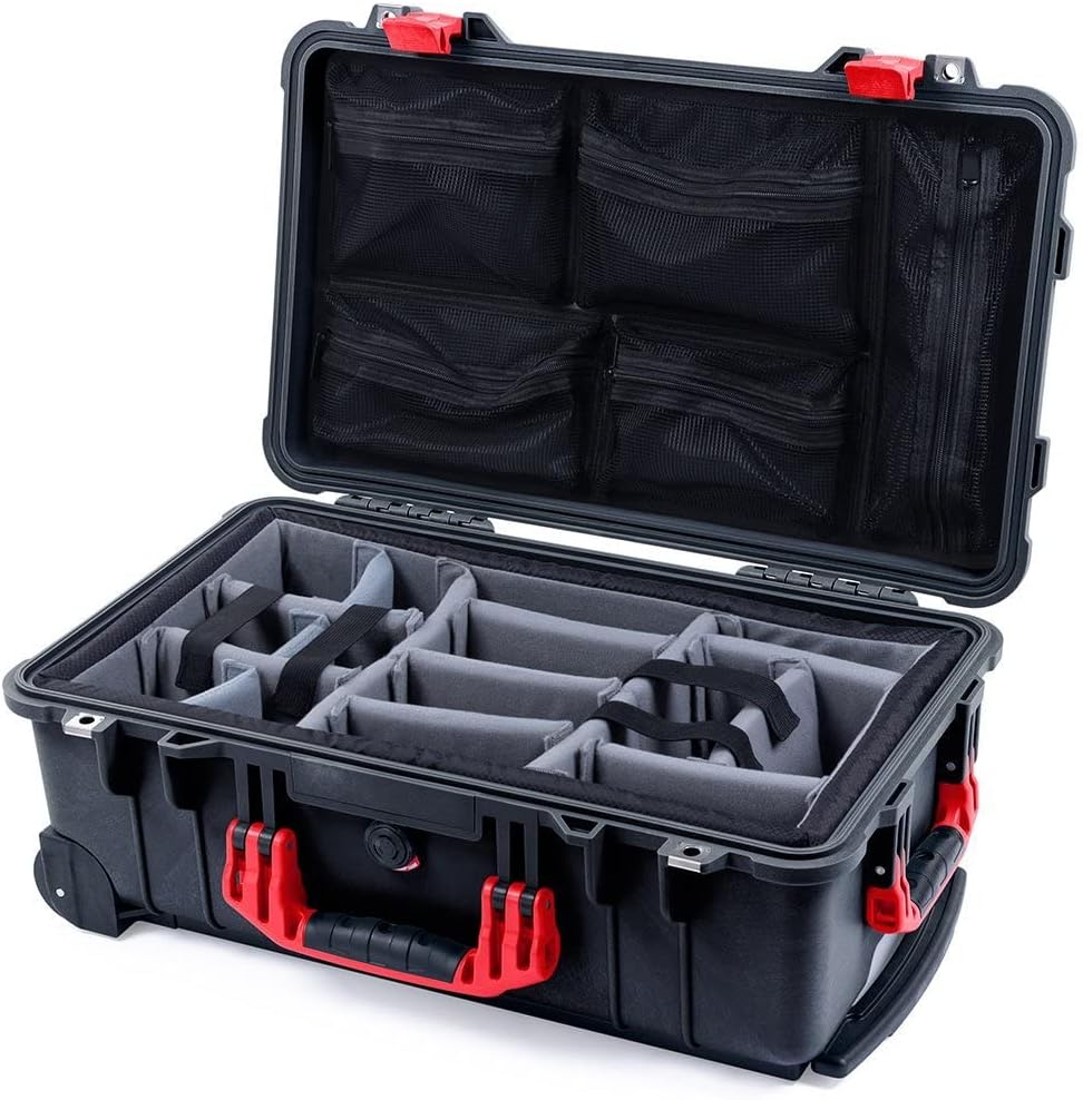 Black & Red Pelican 1510 Case with Grey Dividers & mesh lid Organizer J524586