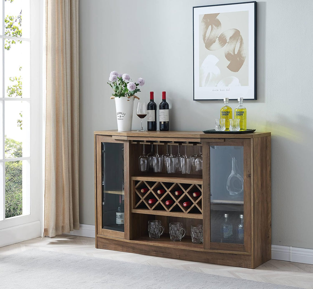 Espresso Bar Cabinet with Curved Glass Doors B575