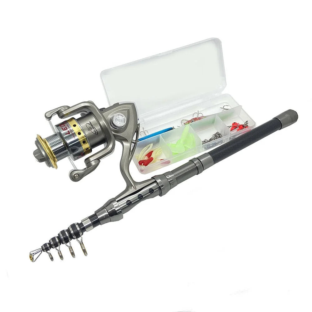 Telescopic Fishing Rod Spinning Reels Combos Full Kit with Bag 100M Line Y2229