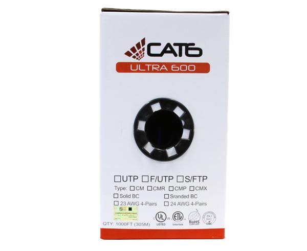 Cat6 Bulk Riser Ethernet Cable, CMR UL Listed Solid Copper UTP, 24 AWG 1000ft White M1858