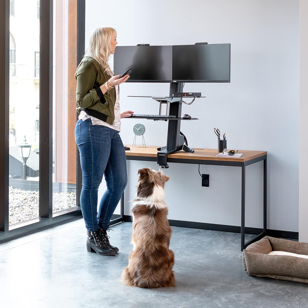 Black Sit Stand Dual Monitor Standing Desk Converter I154993