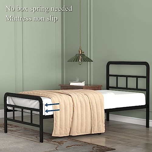 Black Metal Platform Bed Frame with Headboard and Footboard M6855