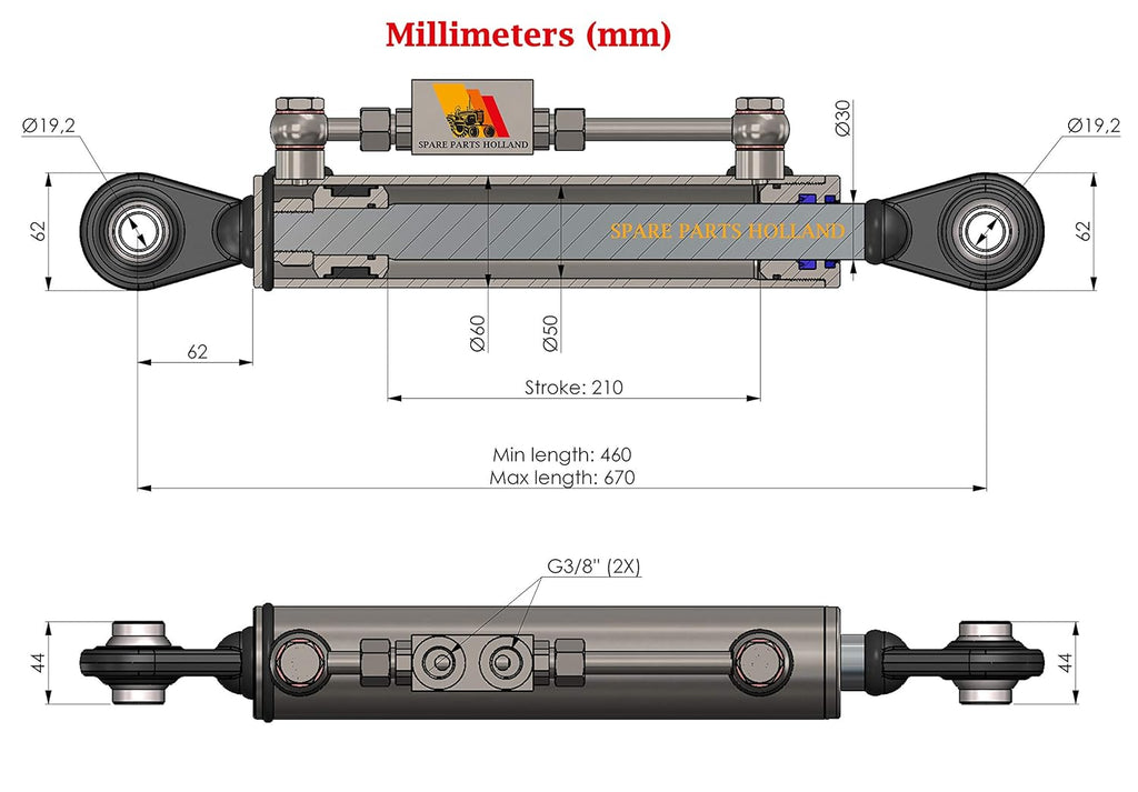 Hydraulic Top Link Cat. 1-1 with Locking Block 18 1/8” - 26 3/8” R5589