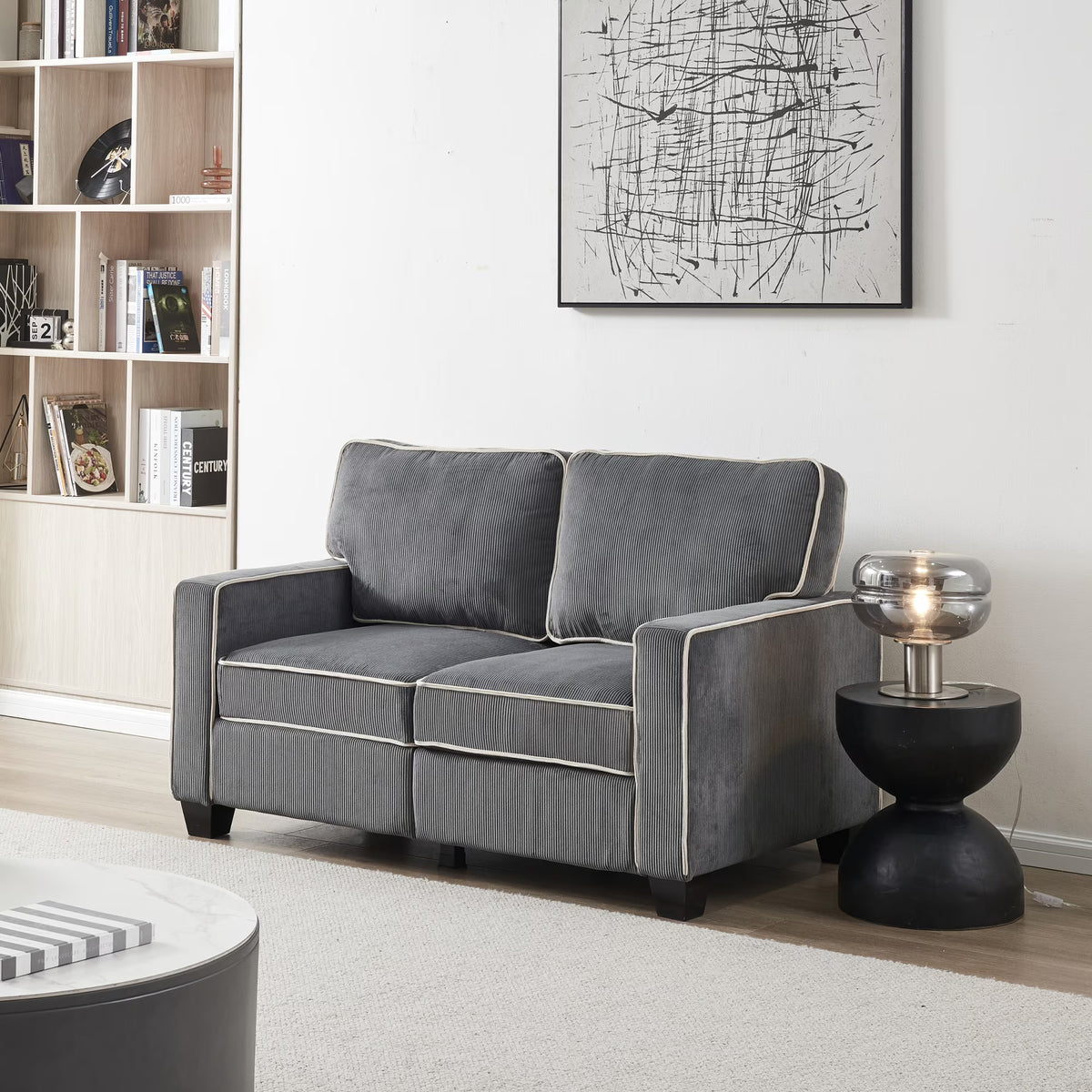 Dark Grey Corduroy Sofa Loveseat with Storage N72231