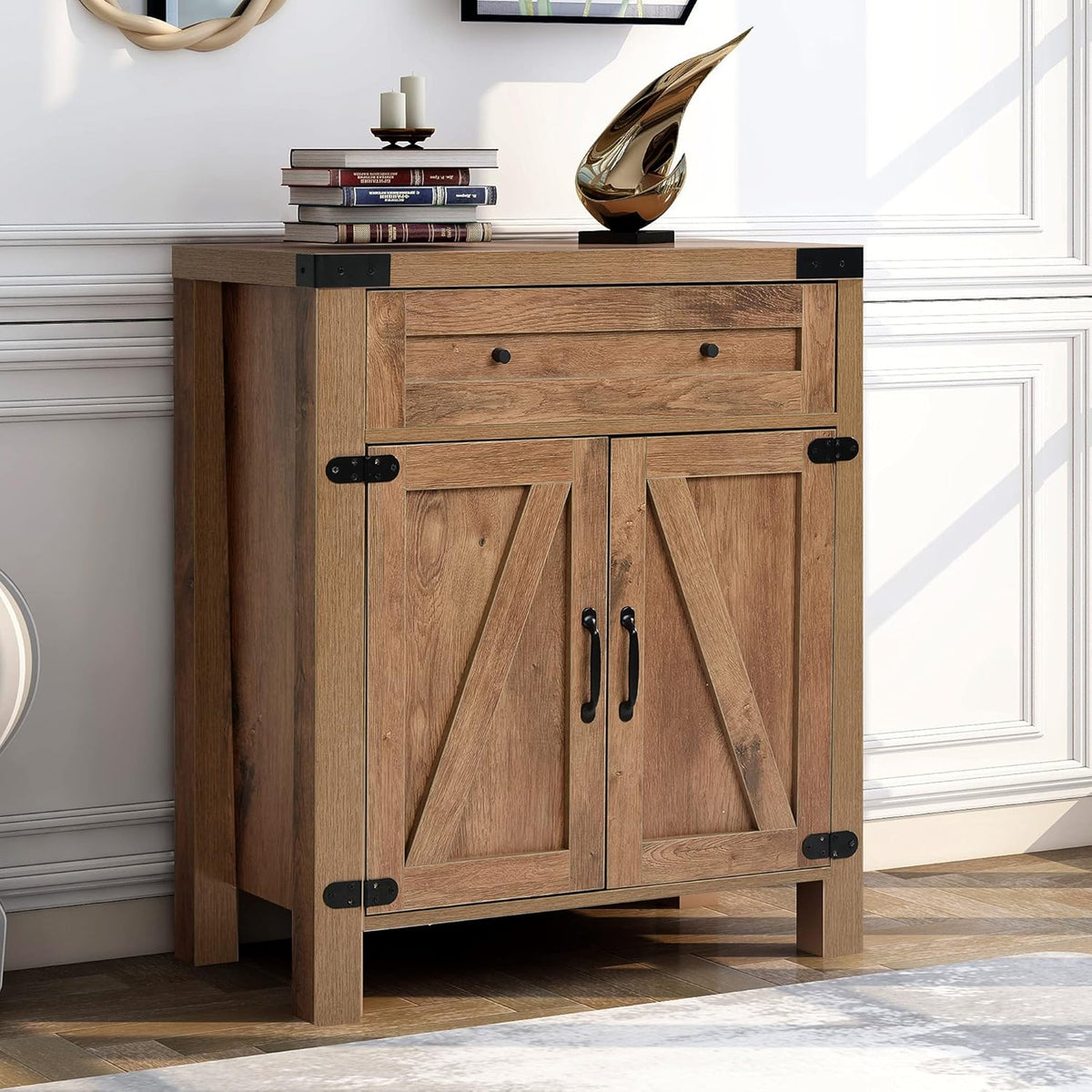 Dark Grey Wood Sideboard Storage Cabinet with Drawer and Cabinet X81686