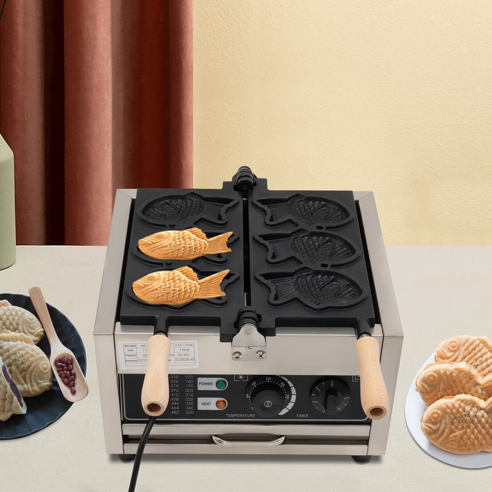 Nonstick Stainless Steel Fish Shape Waffle Maker 110V 1500W 3 PCS H535254