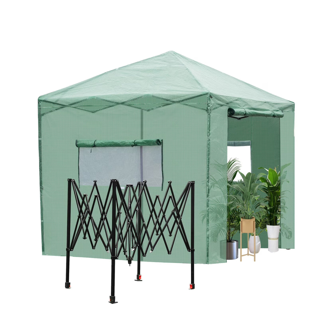 8x8 Ft Pop-up Walk-in Greenhouse with Roll-up Zip Door and 2 Windows J4308