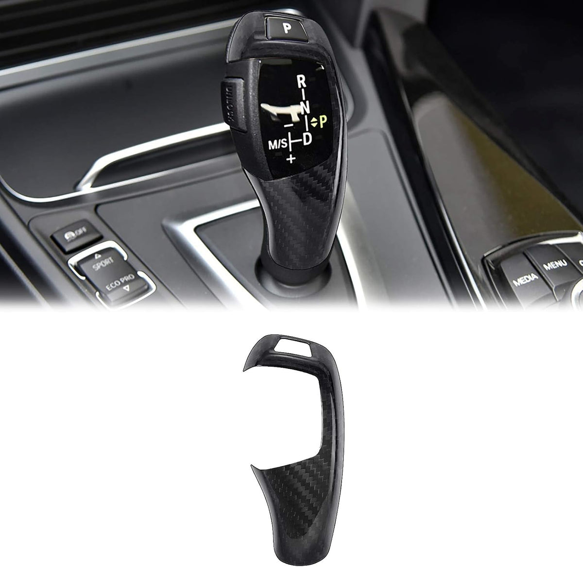 Carbon Fiber Gear Head Cap Sticker Interior Accessories (Black) Pack of 2 E635