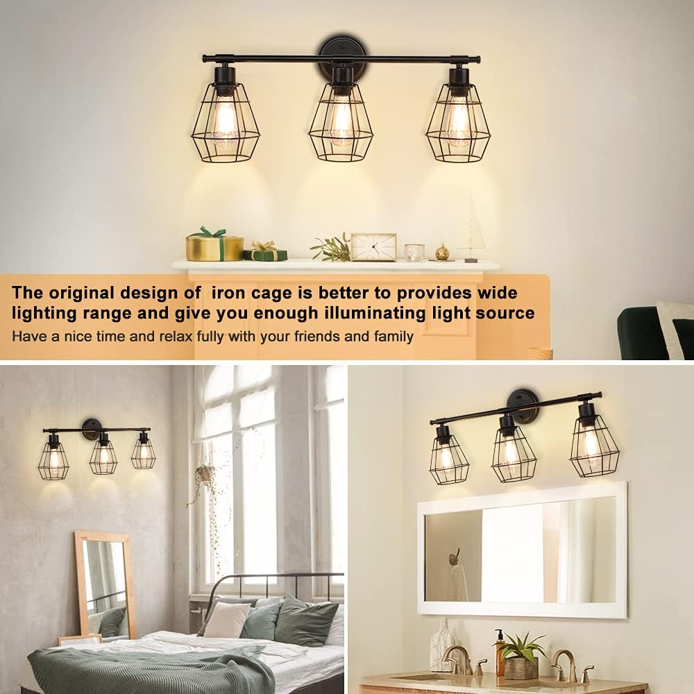 2-Light Industrial Wall Vanity Light Fixture, Black, E26 R1142