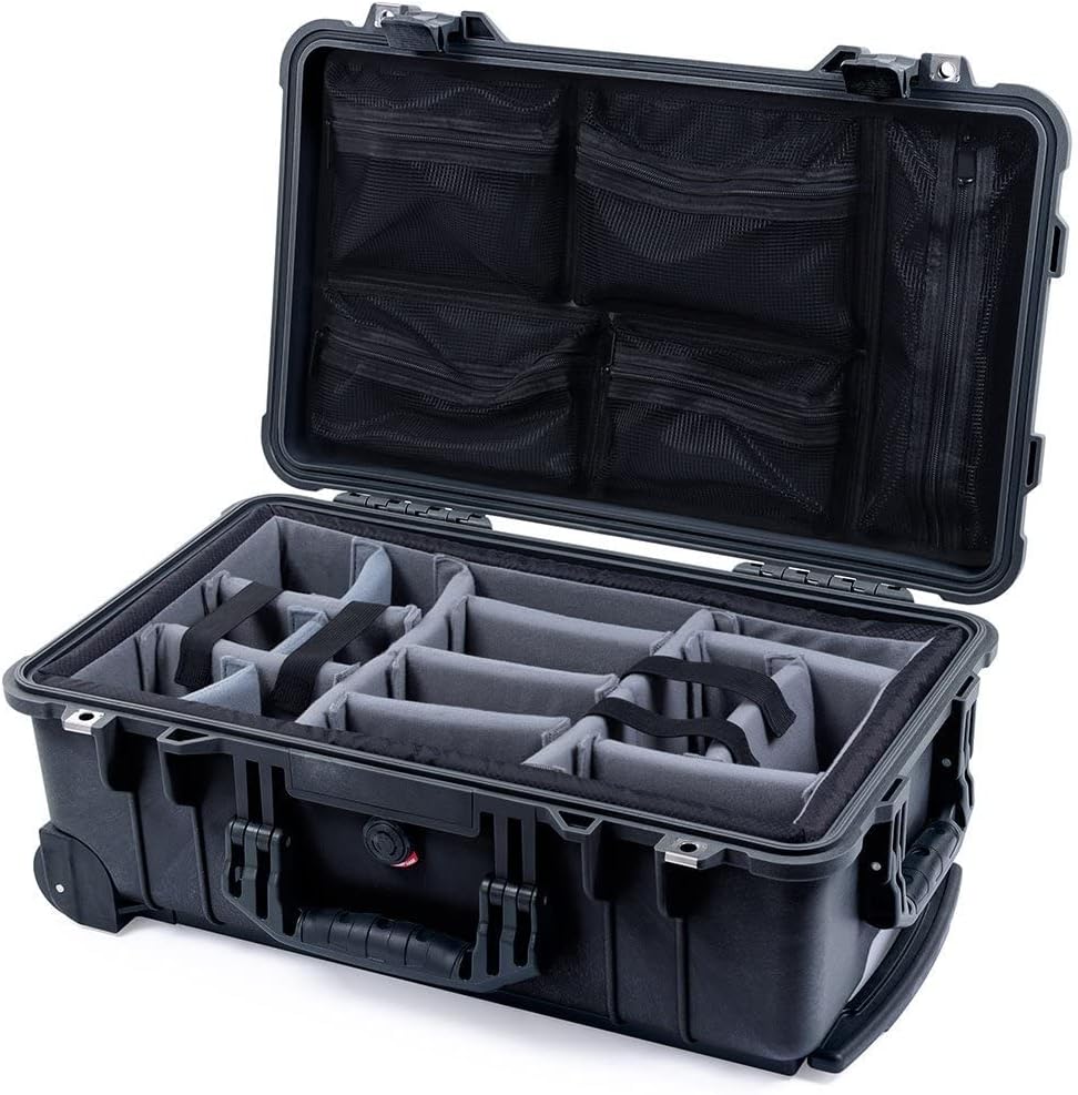 Black Pelican 1510 Case with Grey Dividers & mesh lid Organizer F870