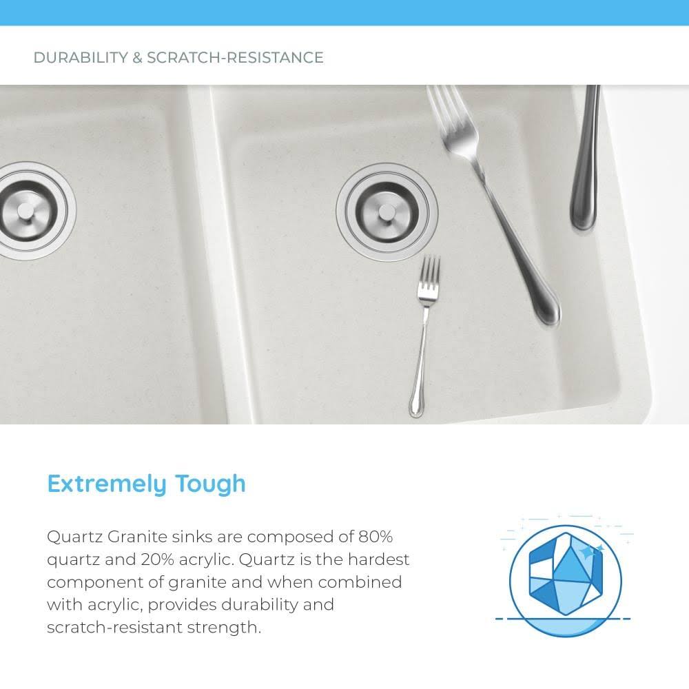 White Double Bowl Quartz Kitchen Sink B8452