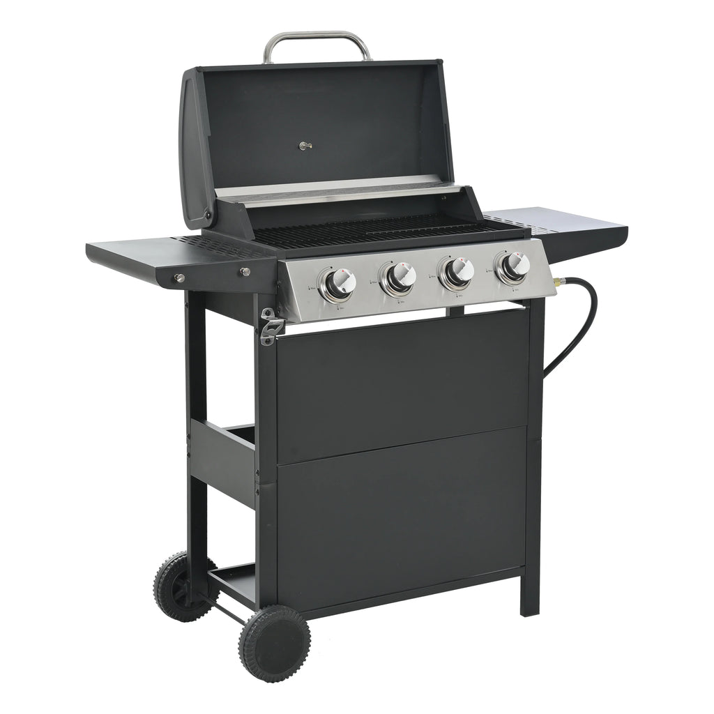 4 Burner Propane Gas Grill with Thermometer, 2 Prep Tables A18184