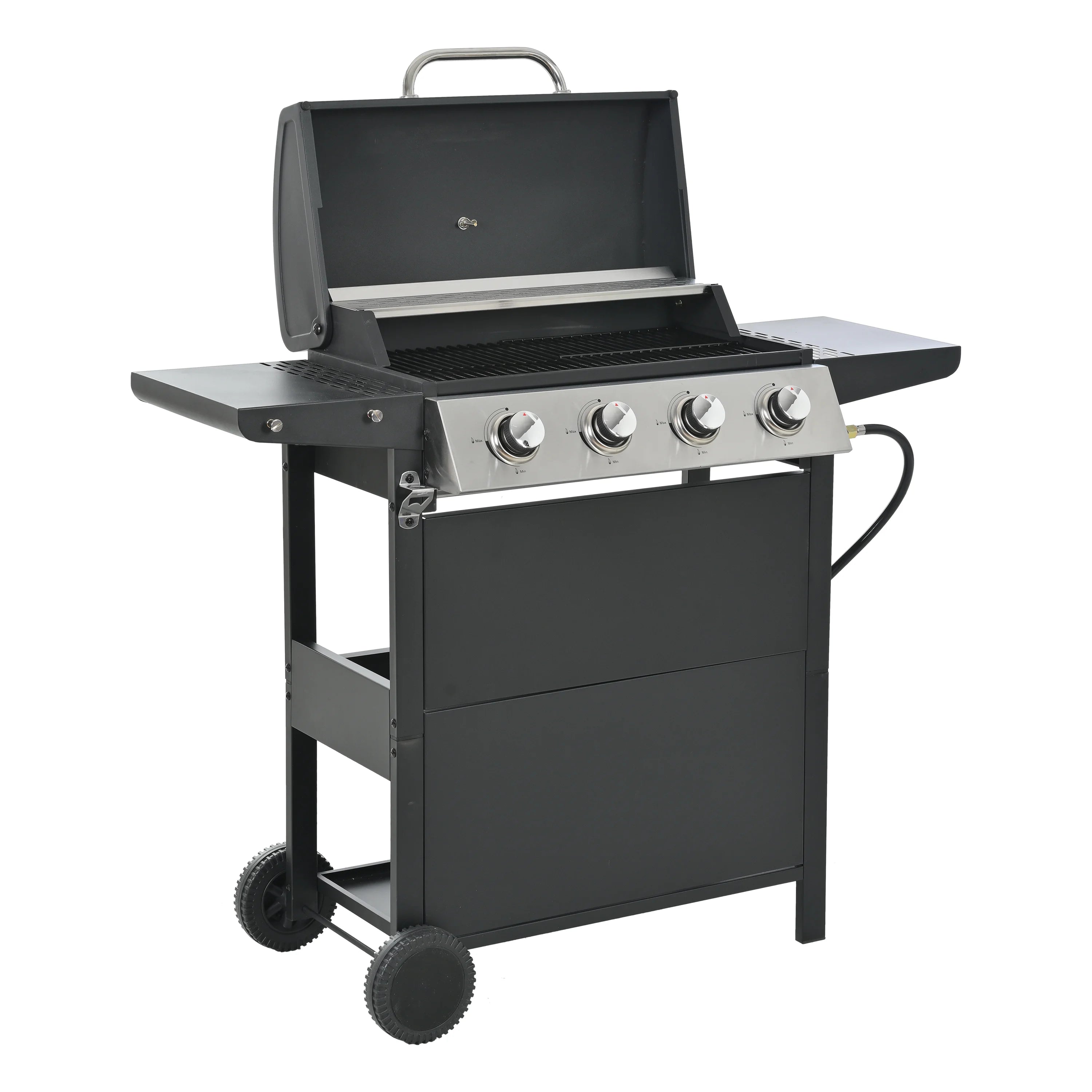 4 Burner Propane Gas Grill with Thermometer, 2 Prep Tables A18184