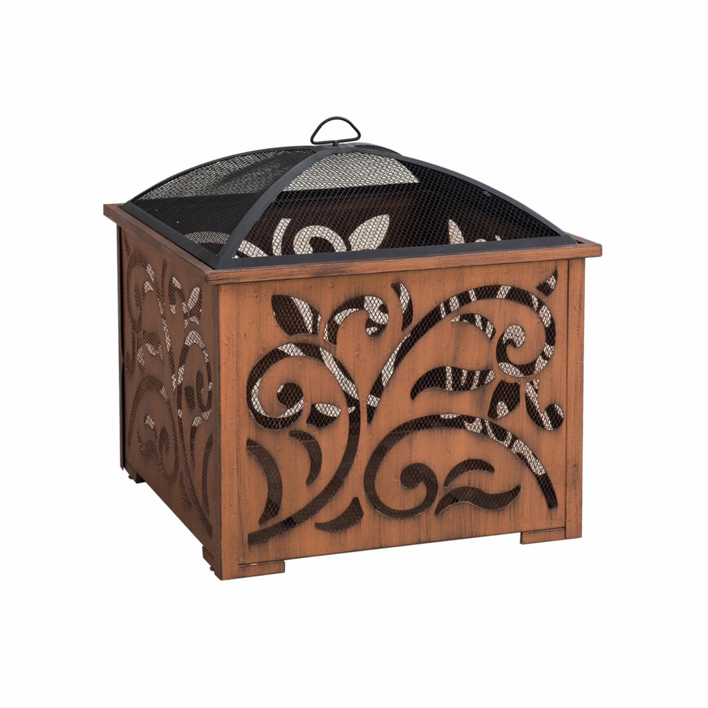 26 Inch Wood Burning Fire Pit with Steel Mesh Spark Screen and Fire Poker V899