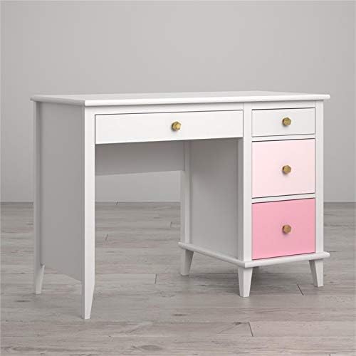 2 Piece Kids Bedroom Set with Bookcase and Desk in White and Pink P8631