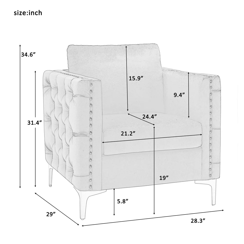 Velvet Tufted Club Chair with Steel Legs I22951