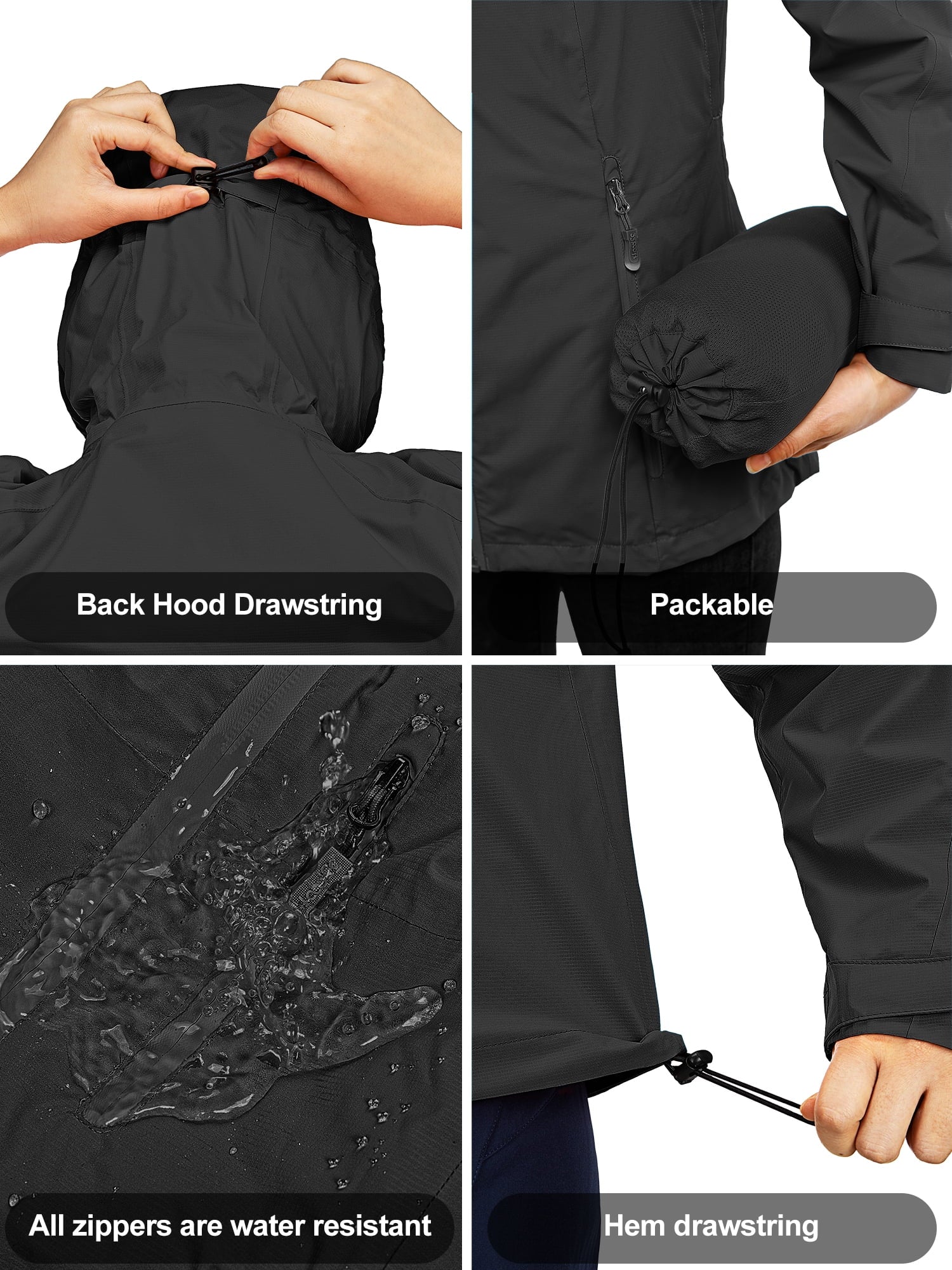 Lightweight Packable Waterproof Rain Jacket with Hood C21959