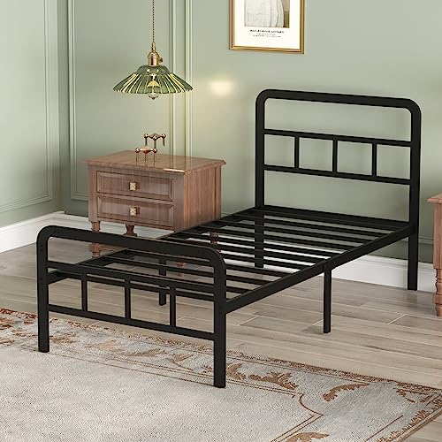 Black Metal Platform Bed Frame with Headboard and Footboard M6855