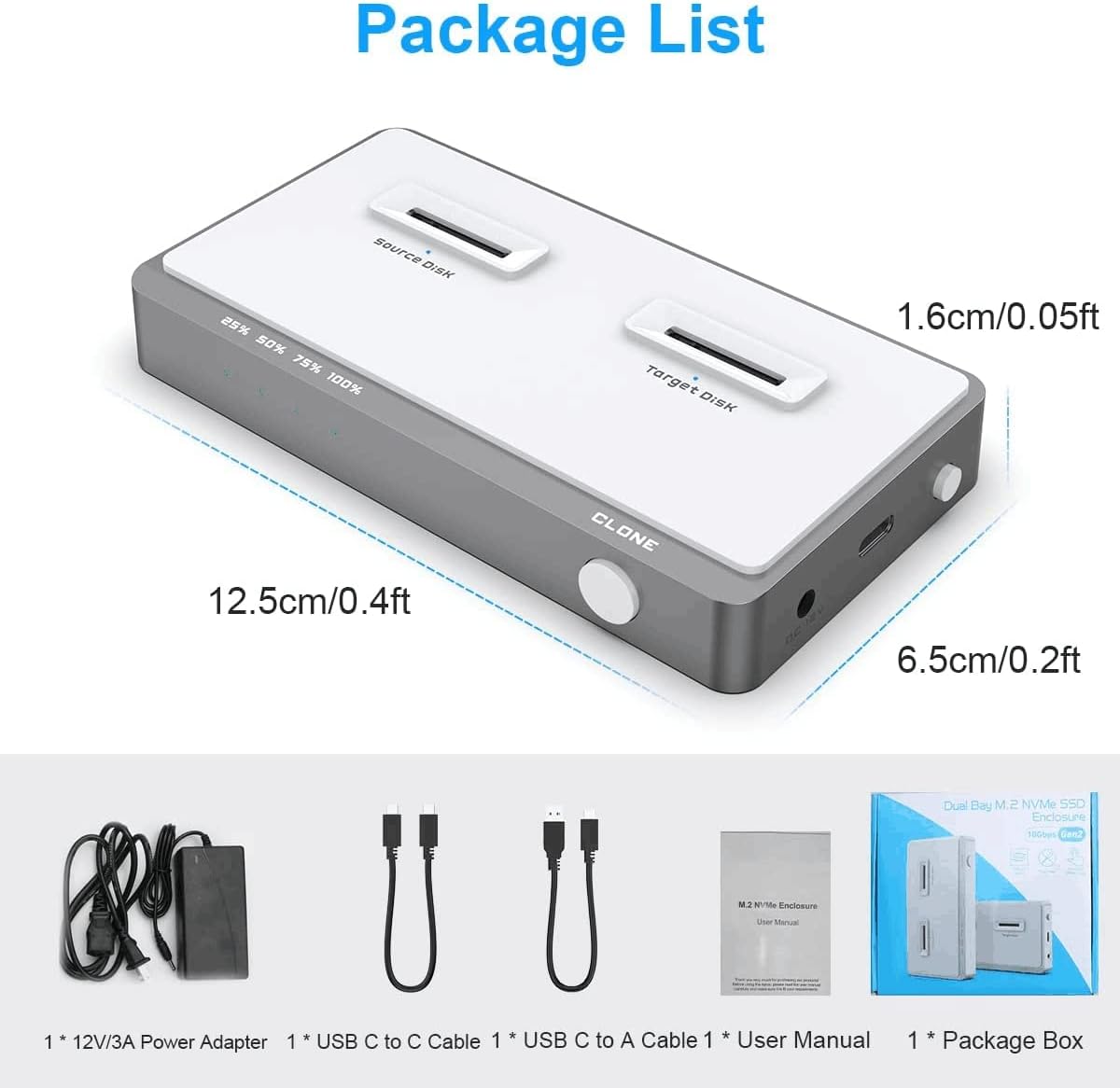USB C Dual-Bay NVME Docking Station Tool-Free M.2 Duplicator External Hard Drive Enclosure Q684153
