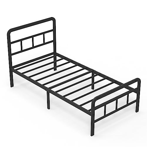 Black Metal Platform Bed Frame with Headboard and Footboard M6855