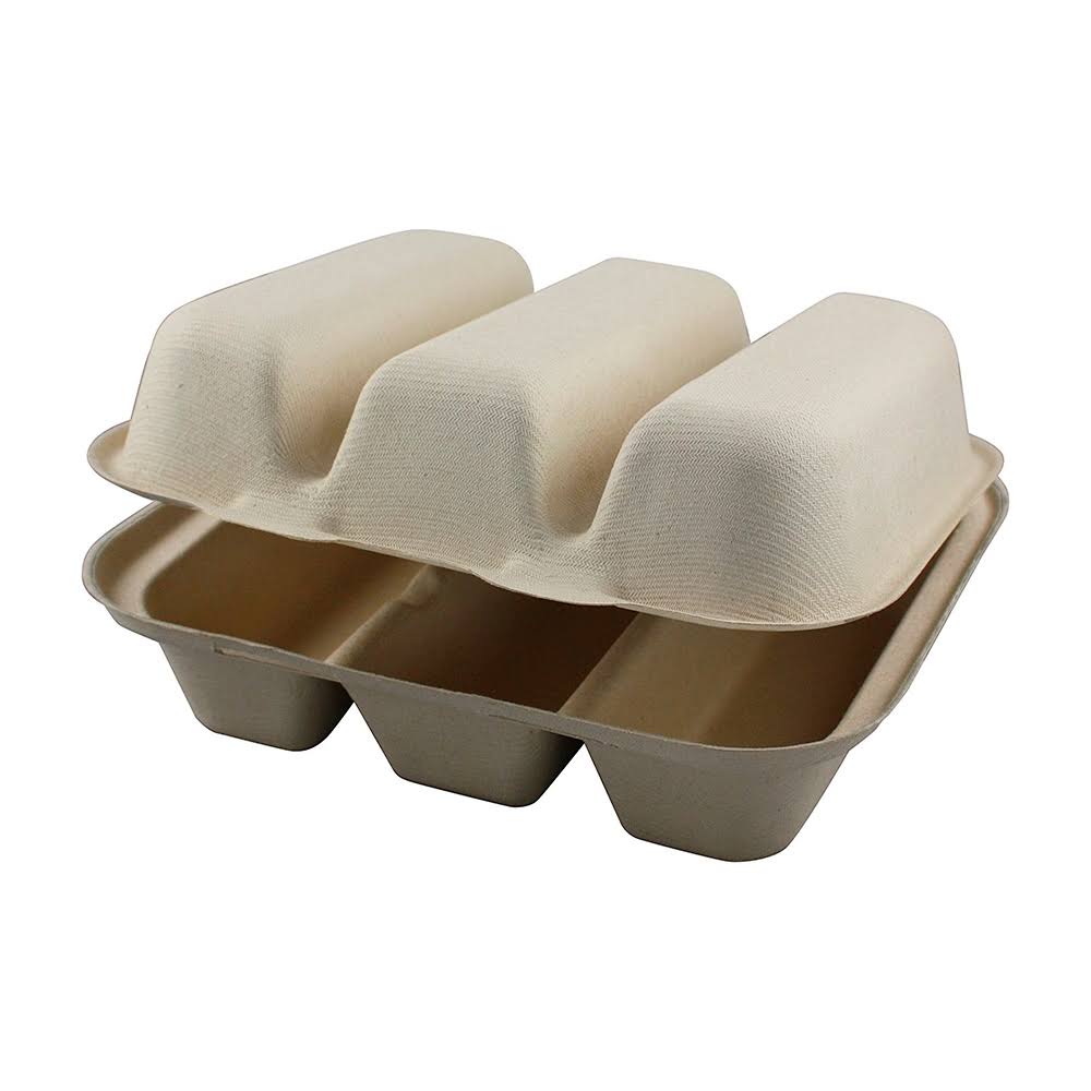 Triple Compartment Taco Take-Out Container, 8x7x3 inch, Unbleached, 300 per Case K3985