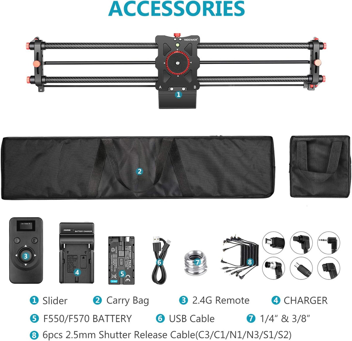 Motorized Camera Slider, 31.5-inch Carbon Fiber Track Rail, Load up to 22 lbs M1009